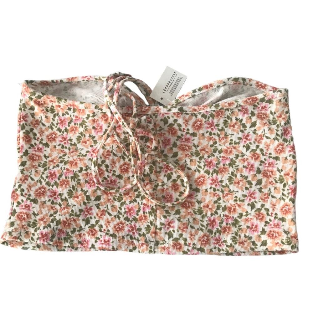 💕 Aeropostale Bandeau Floral Print Top with Neck Tie Size Large NWT - Picture 5 of 8